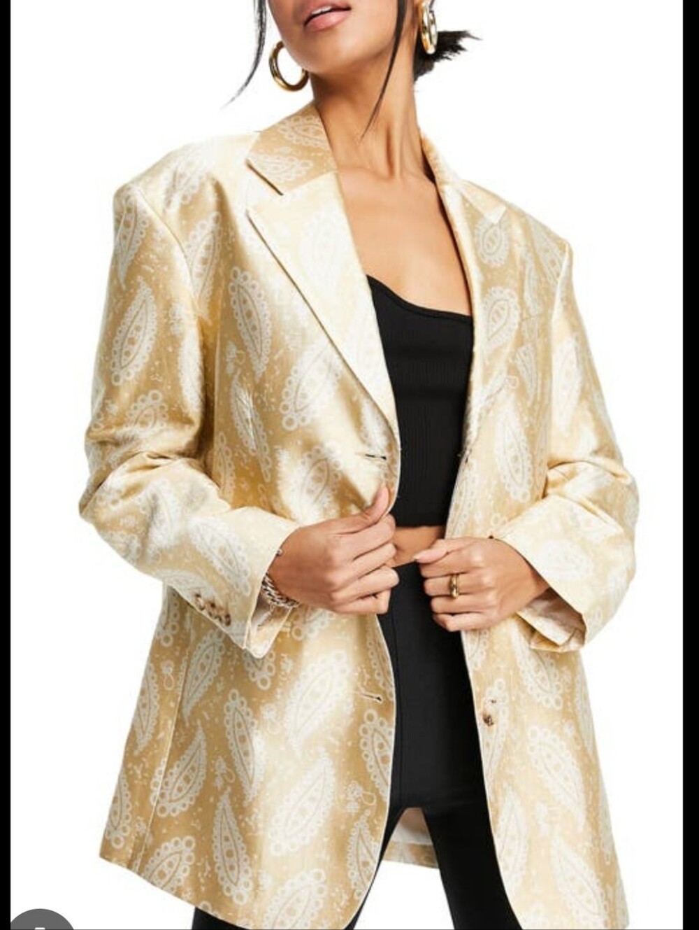 Topshop Oversized Brocade Jaquard Cotton Linen Blens Gold Paisley Blazer Jacket